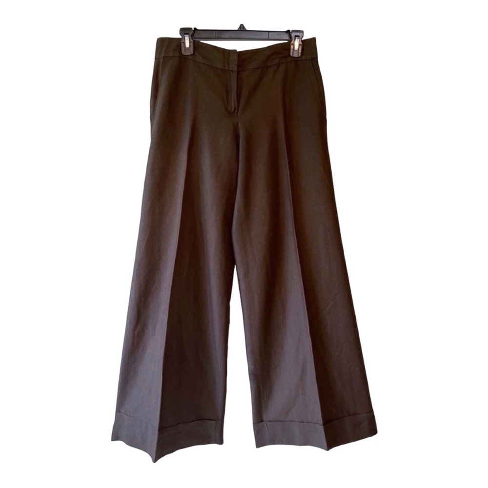 Ann Taylor Loft Linen Blend Wide Leg Trousers Chocolate Brown 6